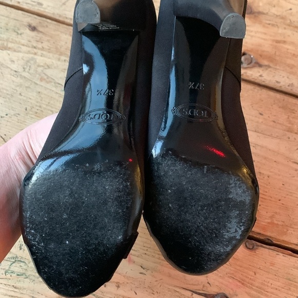 Tods Womens Classic Pump Heel Black Suede Embellished Slip On High Peep … - Picture 9 of 11